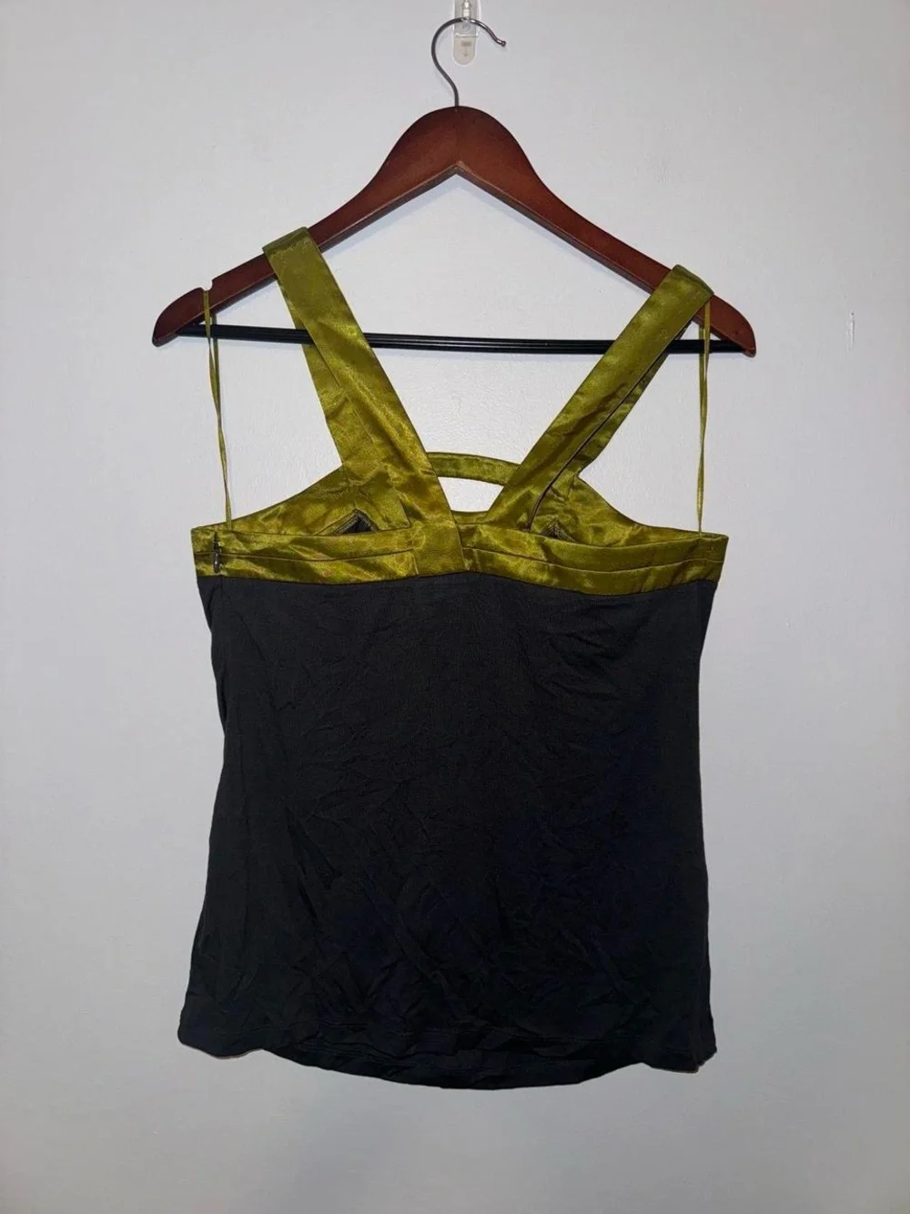 Vintage Y2K Colorblock Halter Top Olive Green & grey Satin Accent M